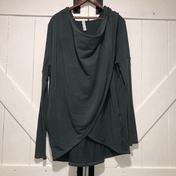 ATHLETA Purana Wrap Womens Medium Gray Green Oversized Sweatshirt Hoodie Flowy - Picture 1 of 14